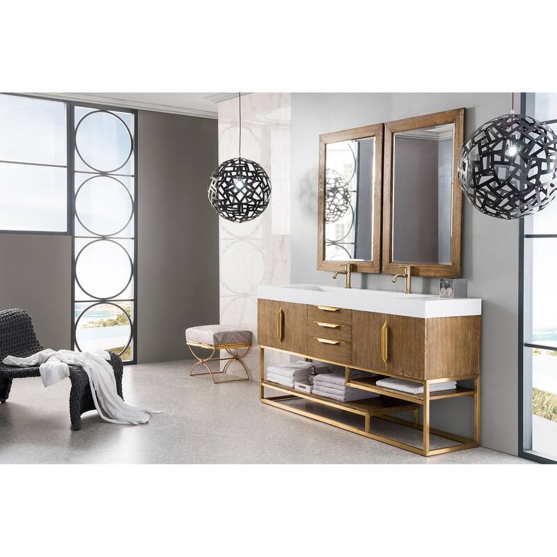 James Martin Vanities Columbia 72" Double Vanity, Latte Oak with Radiant Gold Hardware