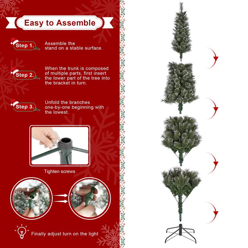 Glitzhome 7.5ft/9ft/11ft Pre-Lit Flocked Multi-color Artificial Christmas Tree with Remote Controller