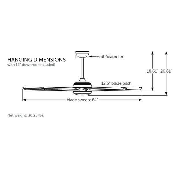 dimension image slide 2 of 4, Fanimation Stellar Custom Indoor/Outdoor Smart Ceiling Fan Motor with LED CCT Select Light Kit and Remote - Black
