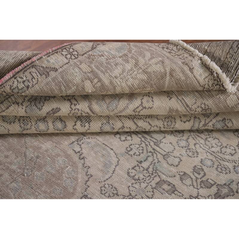 Hand Knotted Oriental 100% Wool Carpet Traditional Floral Beige & Ivories Tabriz Area Rug - 9' 3'' X 6' 4''