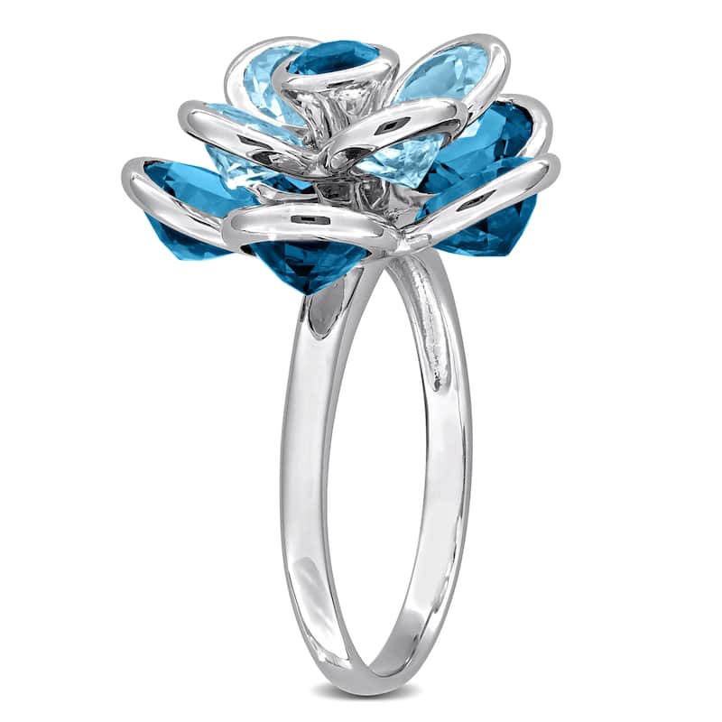 Miadora 7 1/3ct TGW London and Sky Blue Topaz Flower Ring Sterling Silver