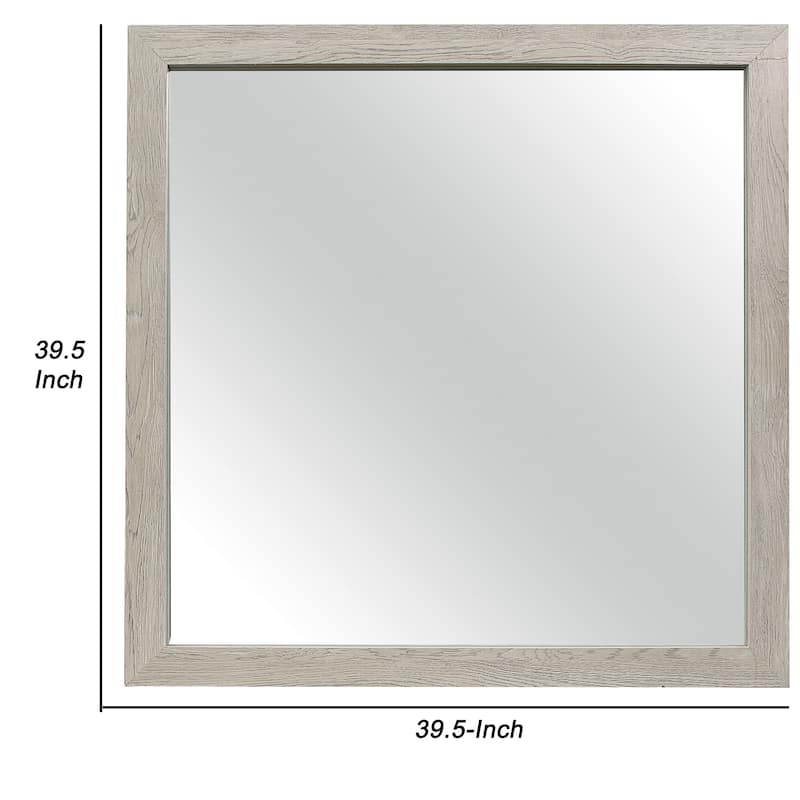 Transitional Style Square Mirror with Wooden Frame, Brown