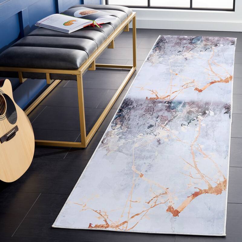 SAFAVIEH Tacoma Machine Washable Slip Resistant Sula Modern Abstract - 2' 6" x 8' - Grey/Beige - Runner
