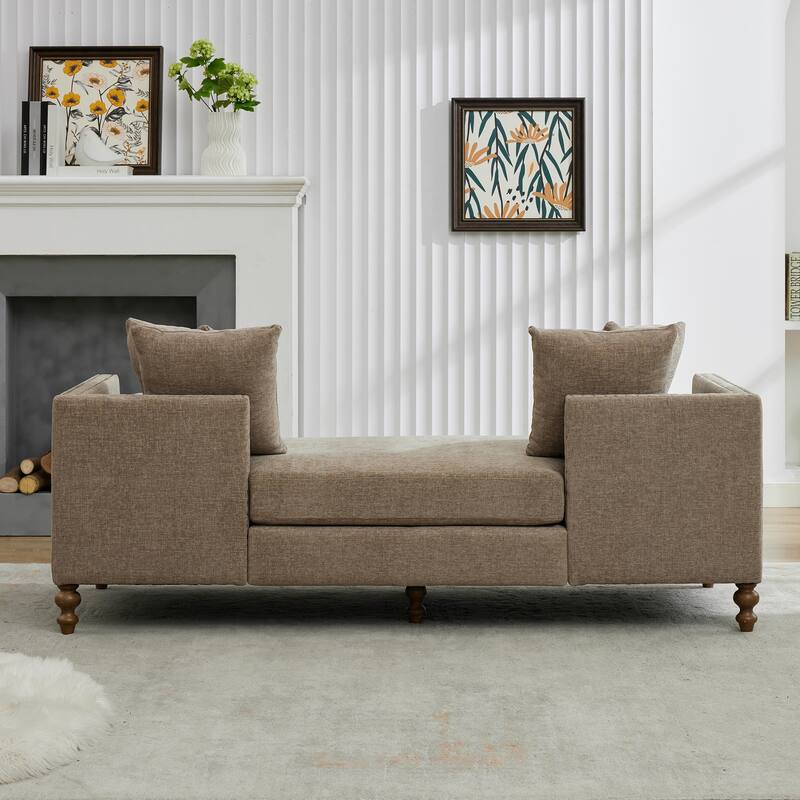 75.2" Chenille 3-Seater Sleeper Sofa with 4 Pillows & 2 Bolsters