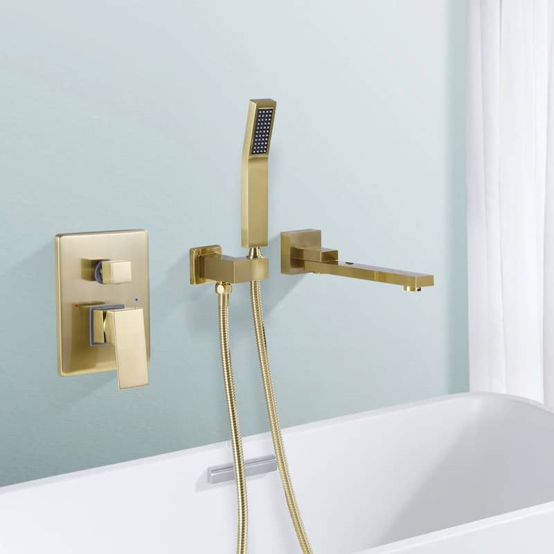 Solid Brass Wall Mounted Roman Tub Faucet with Swivel Tub Spout and Rough-in Valve