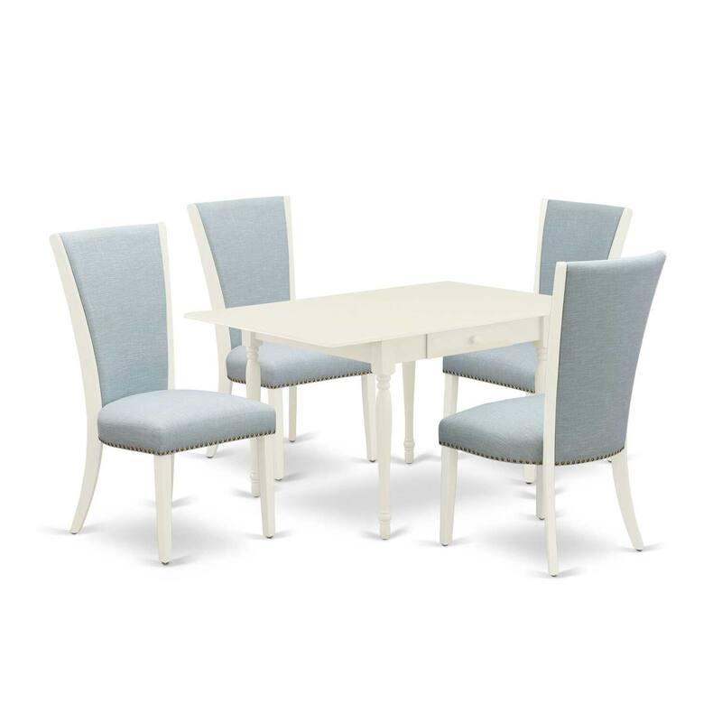 5-Piece Linen White Finish Solid Wood Top - Dining Room Set - Seats 4