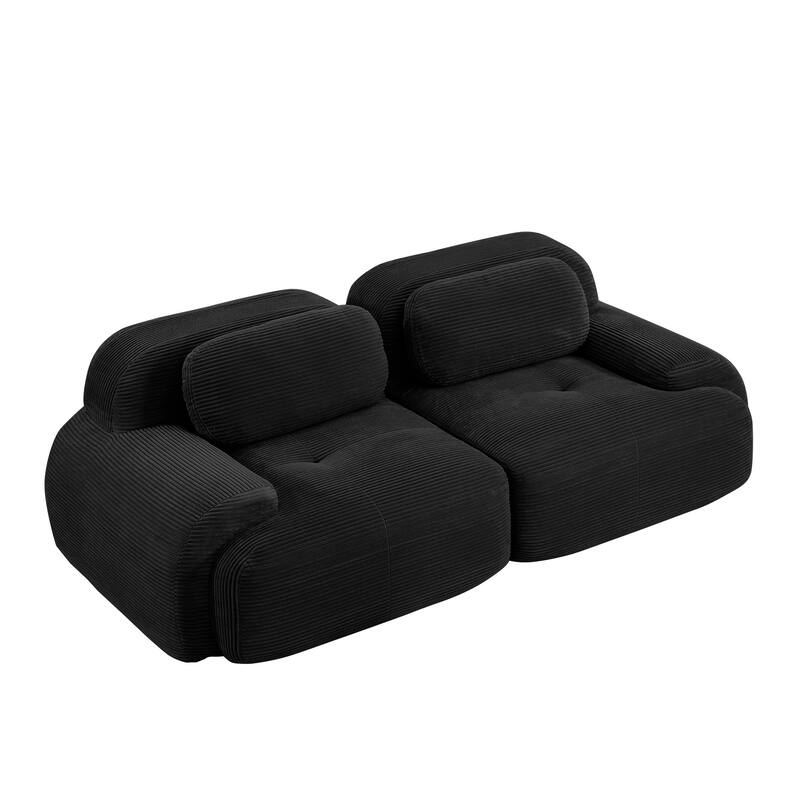 Anmytek 82 Inch Black Corduroy Modular Loveseat Sofa with Curved Arms and High Resilience Sponge