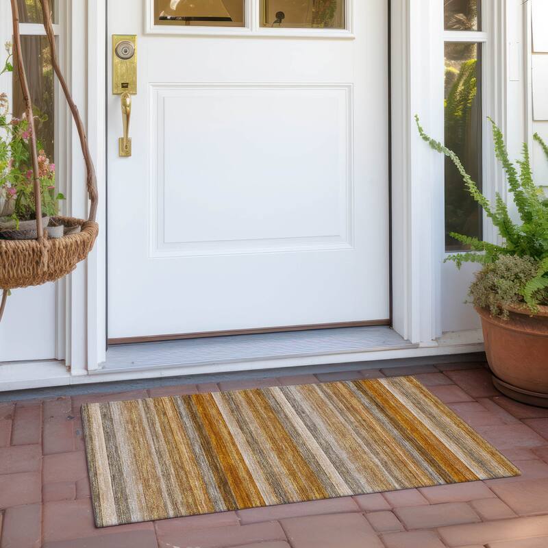 Machine Washable Indoor/ Outdoor Ombre Stripes Chantille Rug - Paprika - 1'8" x 2'6"