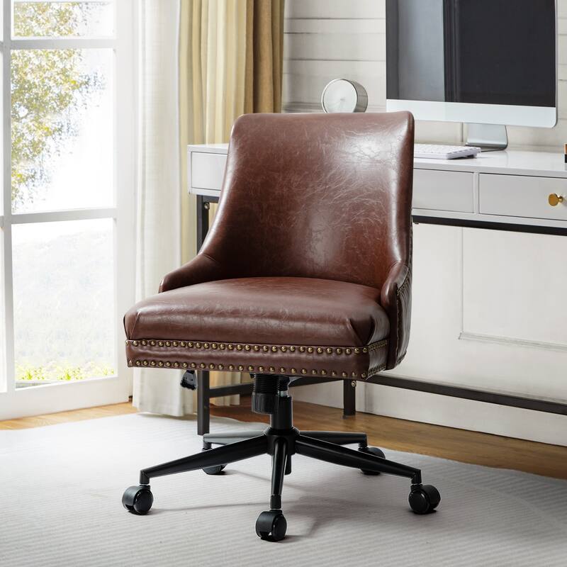 Sonia Modern Faux Leather Task Chair with Height-adjustable by HULALA HOME - Brown