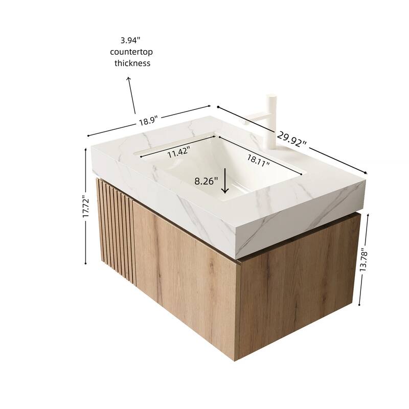 Floating Storage Bathroom Vanity with 1 Pre-drilled Faucet Hole
