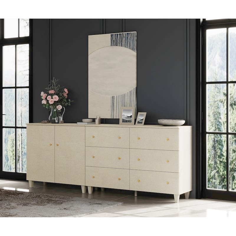 Wood Dresser with 6 Drawers and 1 Cabinet for Bedroom, 83" Wide