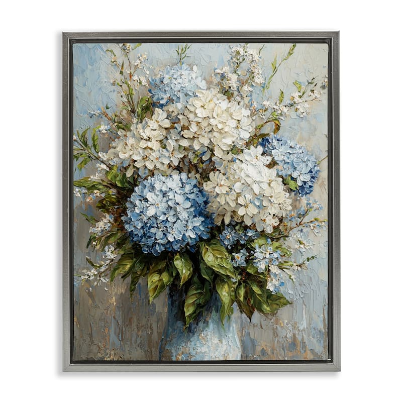 Stupell Muted Classic Hydrangeas Framed Floater Canvas Wall Art Design By Franklyn Gregory - 17 x 21 - Grey