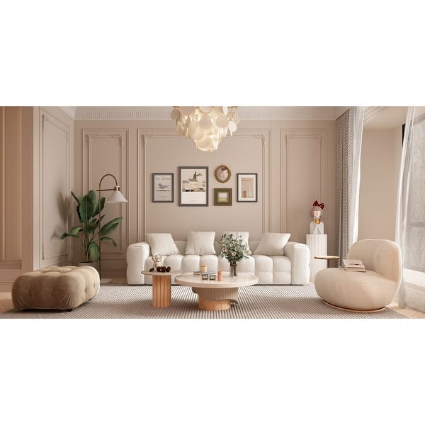 Wrofly 2 Piece Teddy Cloud Sofa Couch Set, Modern Deep Seat 3 Seater Boucle Sofa & Single Sofa Chair, Cozy Upholstered Sherpa Living Room Furniture Set for Apartment Office, Beige White