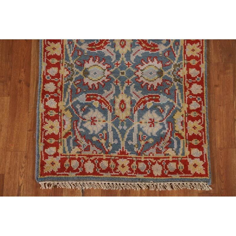 All-Over Blue Heriz Oriental Runner Rug Hand-knotted Wool Carpet - 2'6"x 11'9"