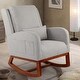 preview thumbnail 4 of 28, Nursery Rocking Chair High Back Armchair with Side Pocket Rubber Wood Legs and Pillow Flannel Chair for Living Room/Bedroom Light Grey-1-Pieces