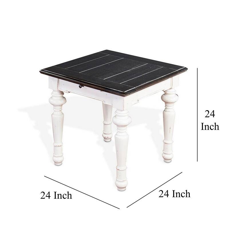 Kiyan End Table, 1 Drawer, Off White, Dark Brown Mahogany, 24 Inch