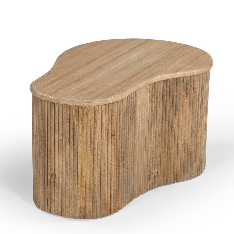 Modern Matador Modern Travertine Marble & Wood Freeform Coffee Table Set