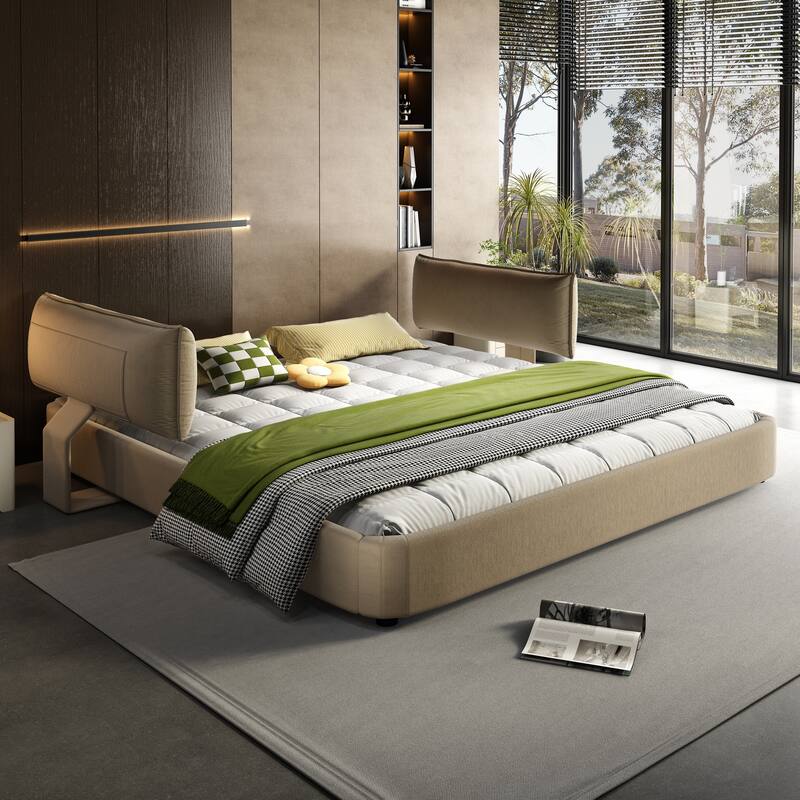 King Size Cloud Bed Frame with Movable Headboard, Chenille Upholstered & No Box Spring Needed