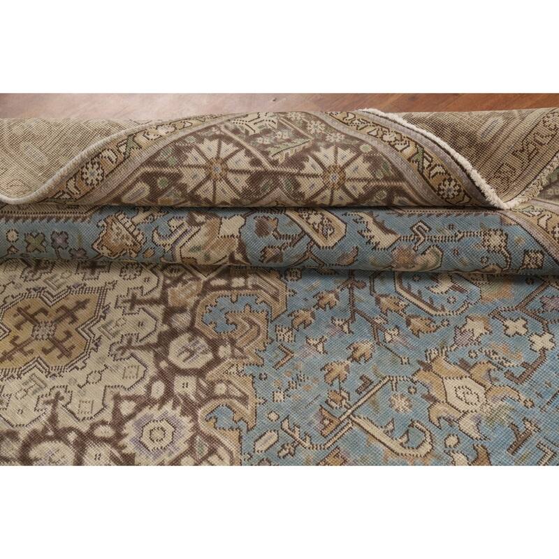 Hand Knotted Oriental 100% Wool Carpet Traditional Medallion Navy Blue & Blues Tabriz Area Rug - 9' 5'' X 6' 7''