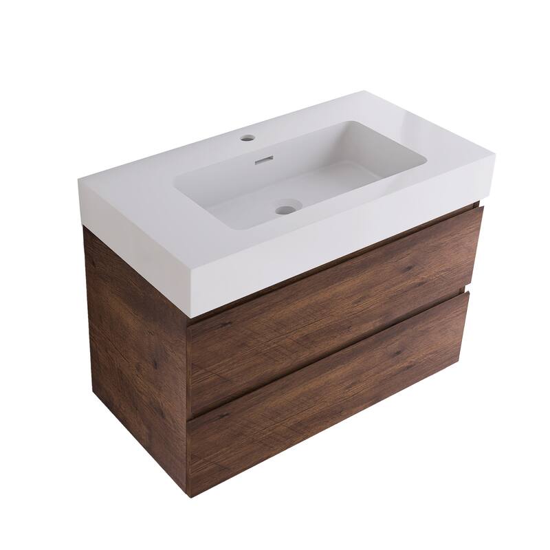 Single Sink Floating Bath Vanity in with Solid Surface Top