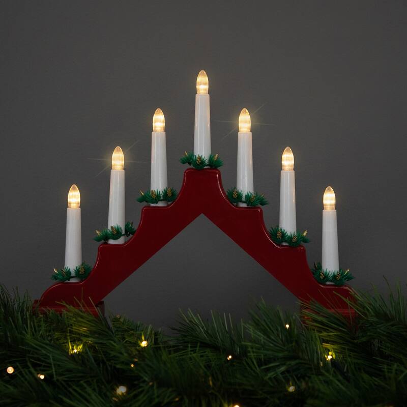 LED Lighted Christmas Candelabra Bridge - 13" - Red Base - C6 Clear Lights