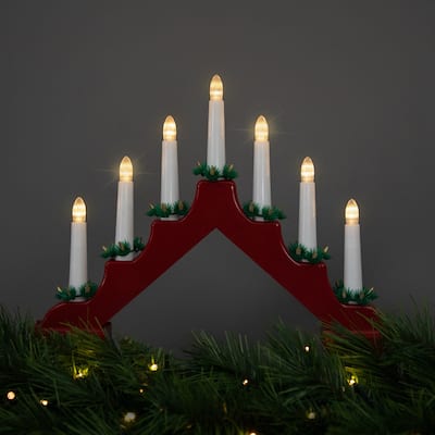 LED Lighted Christmas Candelabra Bridge - 13" - Red Base - C6 Clear Lights