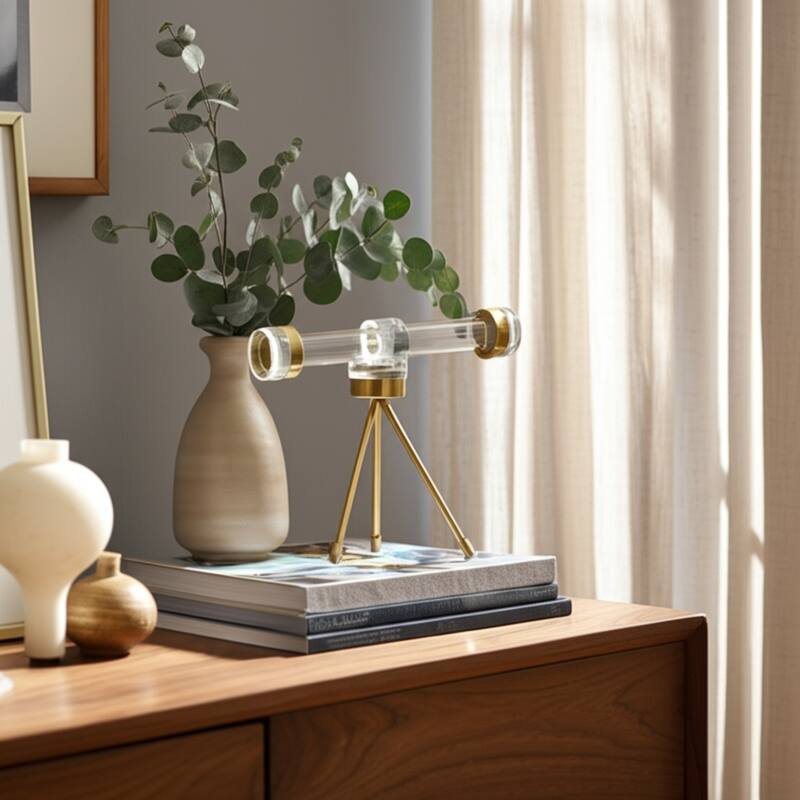 Acrylic And Brass Decorative Object Telescope Sculpture - 9" Gold - 9" x 3.5" x 8.5"