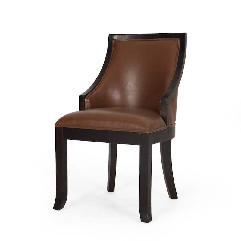 Dining Chair Set of 2, Light Brown Faux Leather, Black Wood Frame