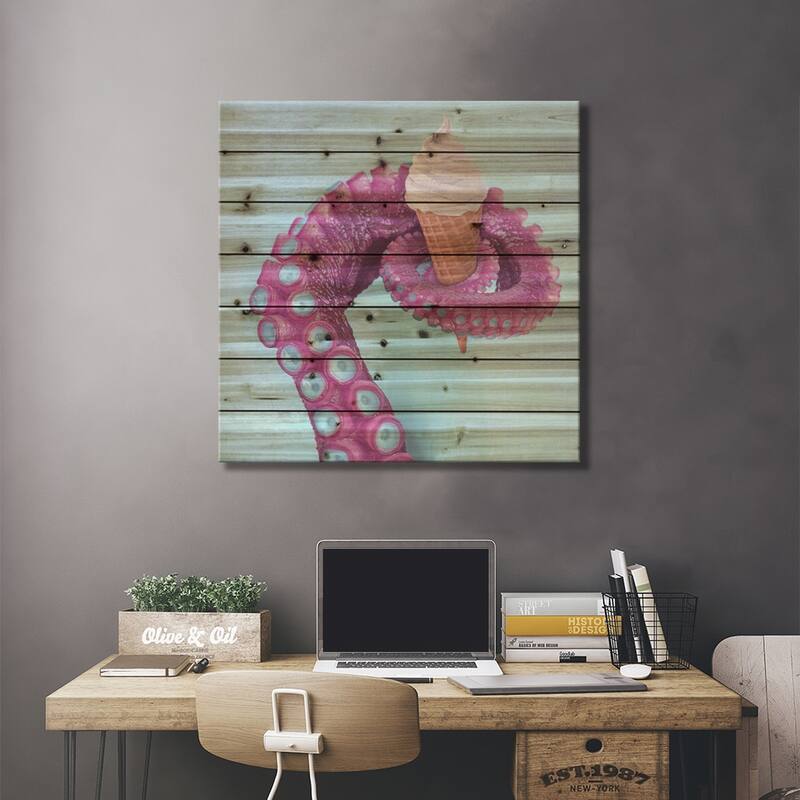 Octopus Ice Cream Print On Wood by Paul Fuentes - Multi-Color