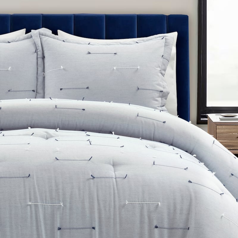 Lush Decor Boho Stripe Clip Jacquard Comforter 3 Piece Set - Blue - Full - Queen