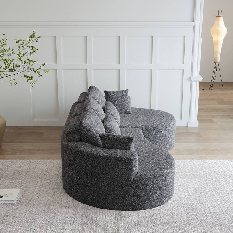 Oversized Chenille Upholstered Boneless Sofa, L-Shaped Curved Sectional Sofa, Deep Seat Cloud Couch with 7 Pillows