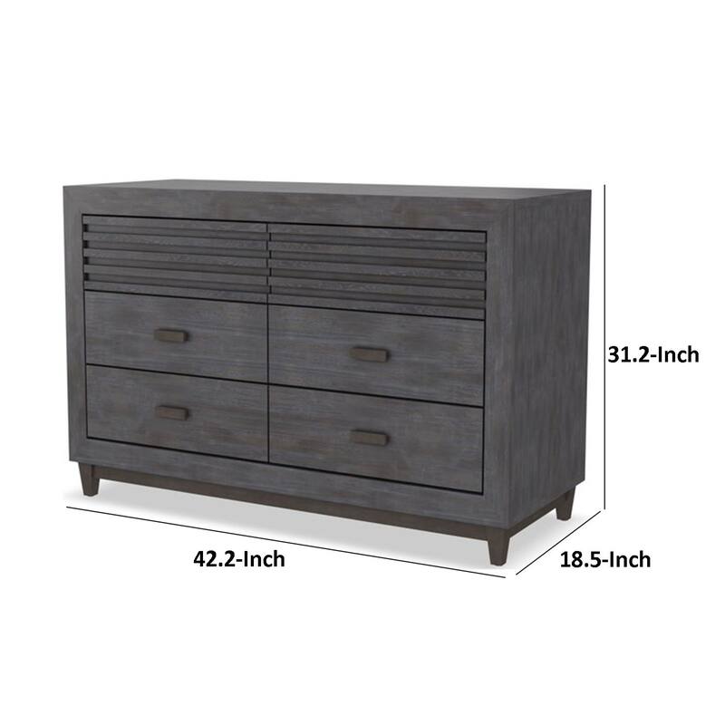 Biom Wide Dresser, 6 Storage Drawers, Charcoal Brown Solid Hardwood