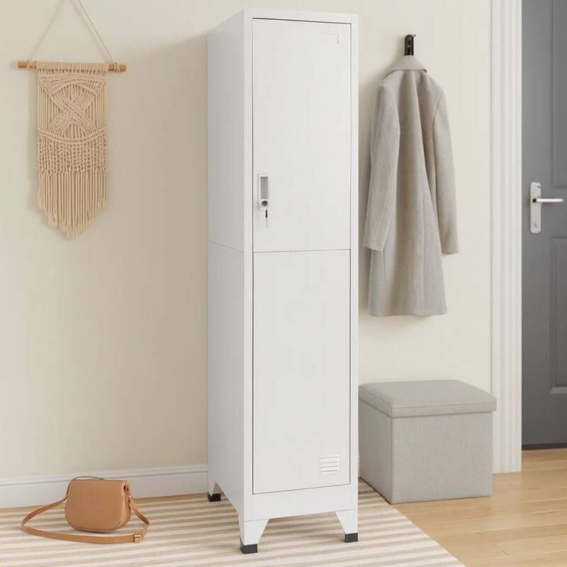 Sonia Rectangular Locker Cabinet with Shelf, Hanging Bar, Gray Steel
