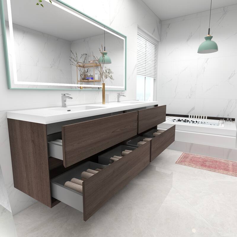 Selina 84" Wall Mounted Vanity with Double Sink - 84