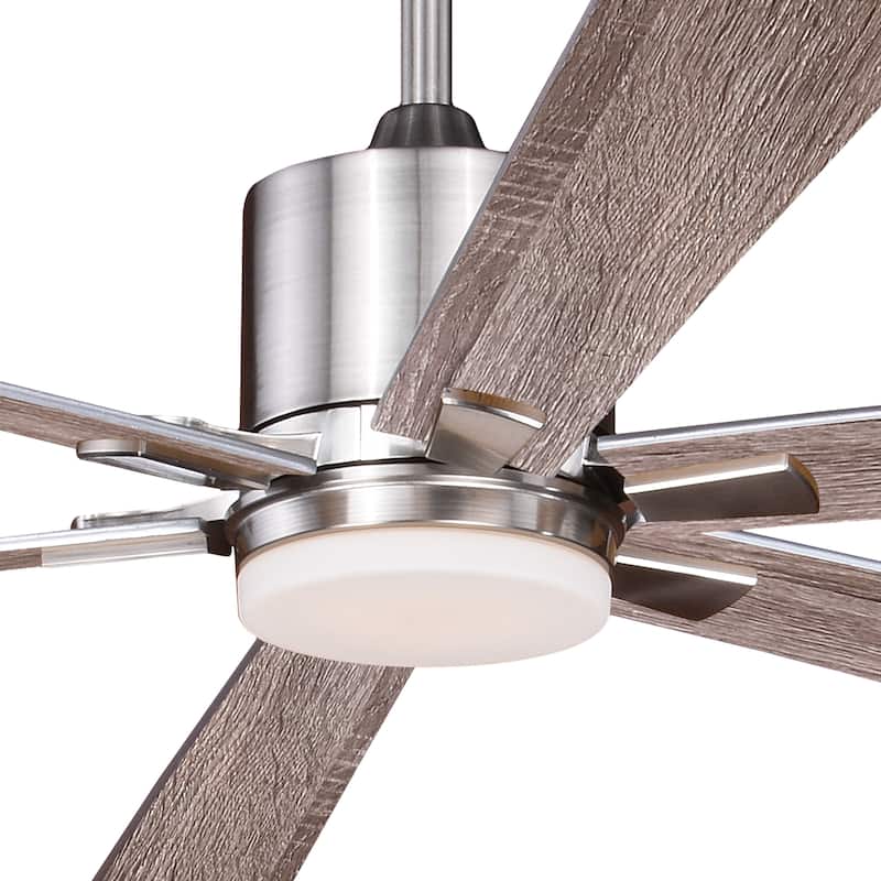 VAXCEL Wheelock Satin Nickel Outdoor Ceiling Fan, Reversible Black-Driftwood Blades, LED Light Kit, Remote 6 Speeds, DC Motor