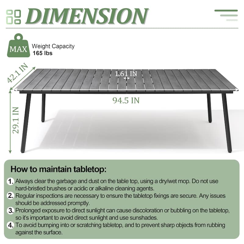 Outdoor Aluminum Rectangle 9-piece Patio Dining Set with Umbrella Hole and Chairs