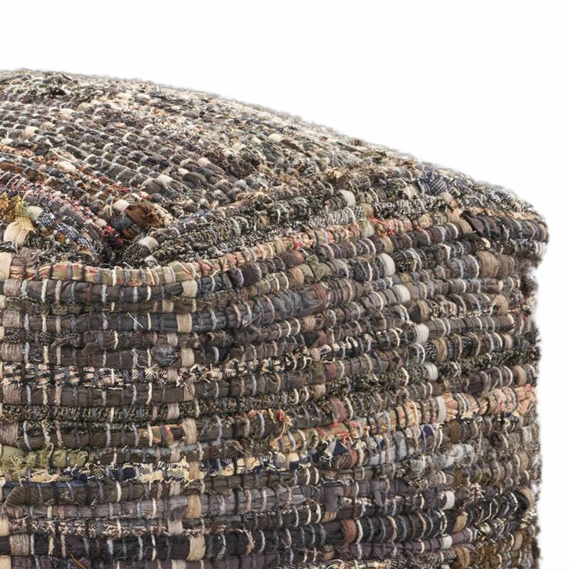 Koki Handcrafted Fabric Pouf, Khaki