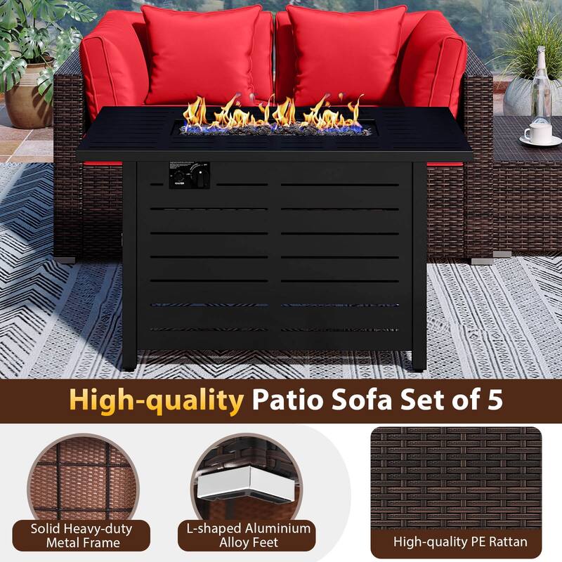 Costway 5 PCS Patio Furniture Set Heavy-duty Frame Rattan Sofa Set - See Details