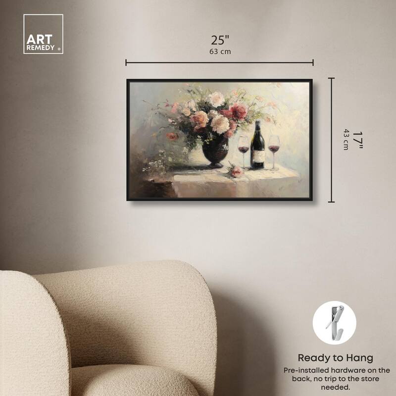 Roses and Red Wine Canvas by Art Remedy