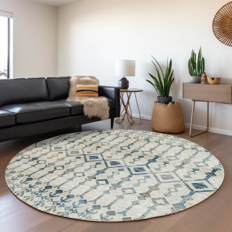 Premium Washable Super Soft Boho Moroccan Mayfield Rug - Ivory - 8' x 8' - Round