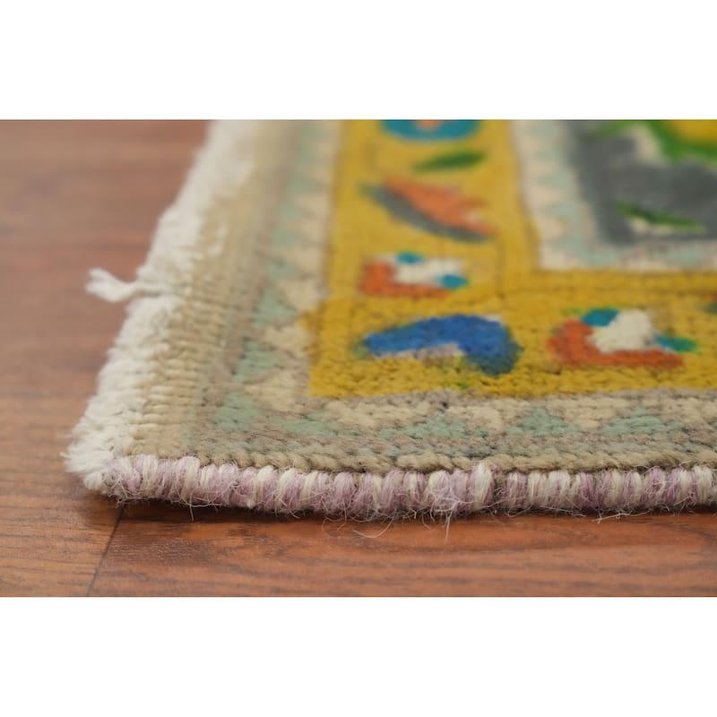 Hand Knotted Oriental 100% Wool Carpet Traditional Floral Yellow & Gold Tabriz Area Rug - 11' 0'' X 8' 2''