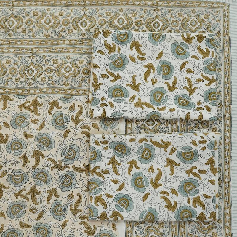 Fabdivine Cotton Hand Block Floral Flat Sheet Bed Room Home Décor Accent Gift