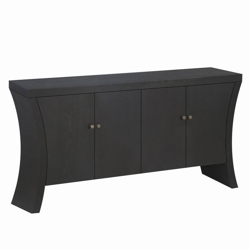 Retro 4-Door Wooden Credenza Cabinets with Solid Legs for Versatile Storage