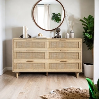 Natural Modern 6-Drawer Rattan Storage Cabinet Dresser - Bed Bath ...