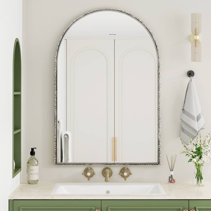 Silver Arched Wall Mirror - Bathroom Vanity & Home Decor