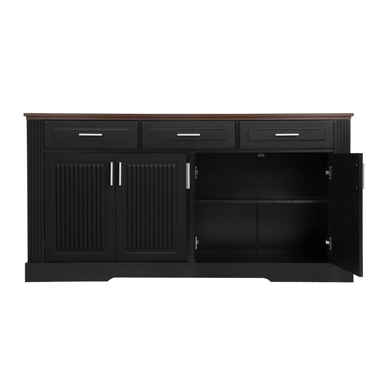 Fluted Sideboard Cabinet with 4 Doors & 3 Drawers, Wood Storage Console Table, Coffee Bar Cabinet with Adjustable Shelf