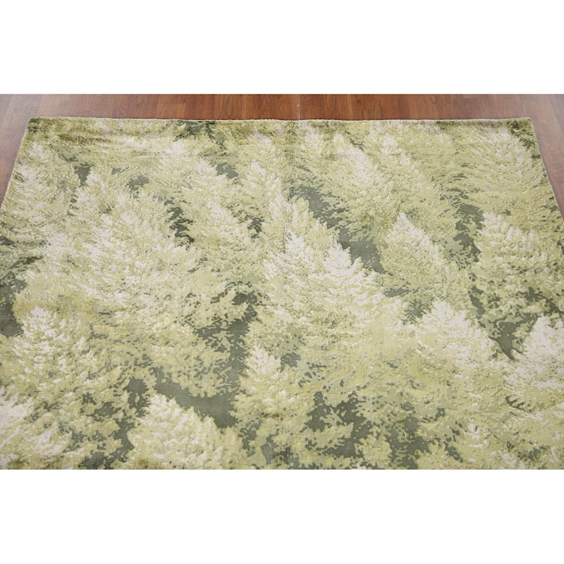 Green Abstract Modern Area Rug Hand-knotted Wool Carpet - 4'8"x 6'6"