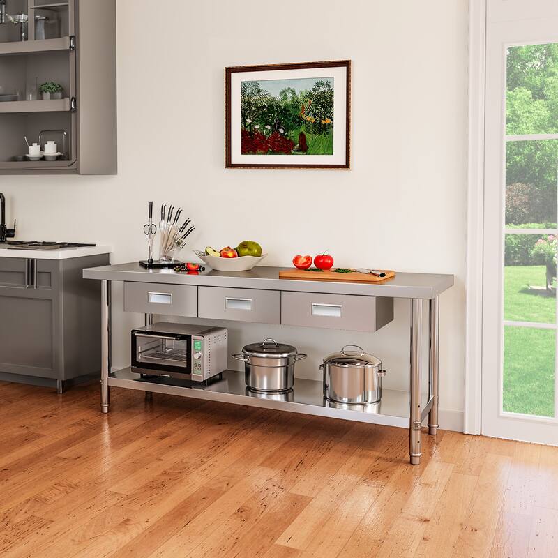 60" X 24" Stainless Steel Table with 3 Drawer