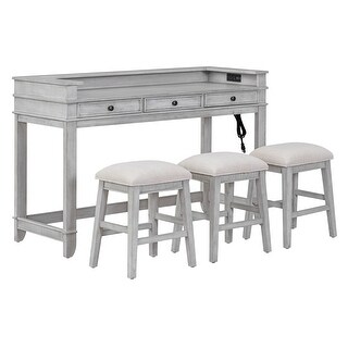 4-Piece Dining Table Set with 3 Upholstered Stools and 3 Drawers - Bed ...