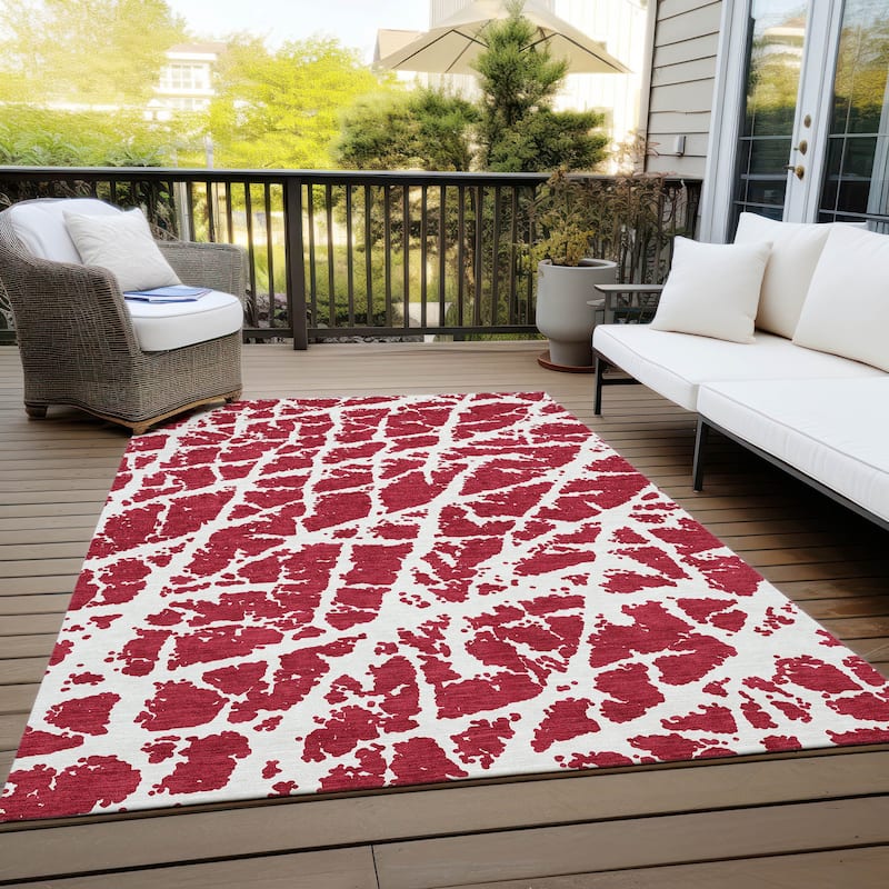 Machine Washable Indoor/ Outdoor Transitional Red Crackle Chantille Rug - Red - 8' x 10'
